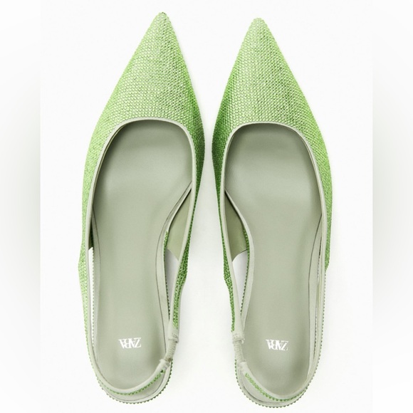 Apple green sparkly rhinestone Zara kitten heels - Picture 3 of 11